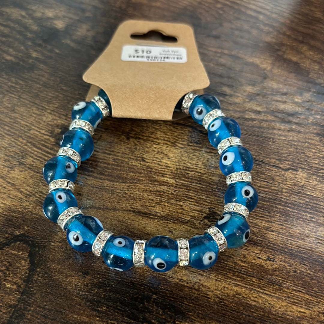 Glass - Aqua Evil Eye Charm Bracelet