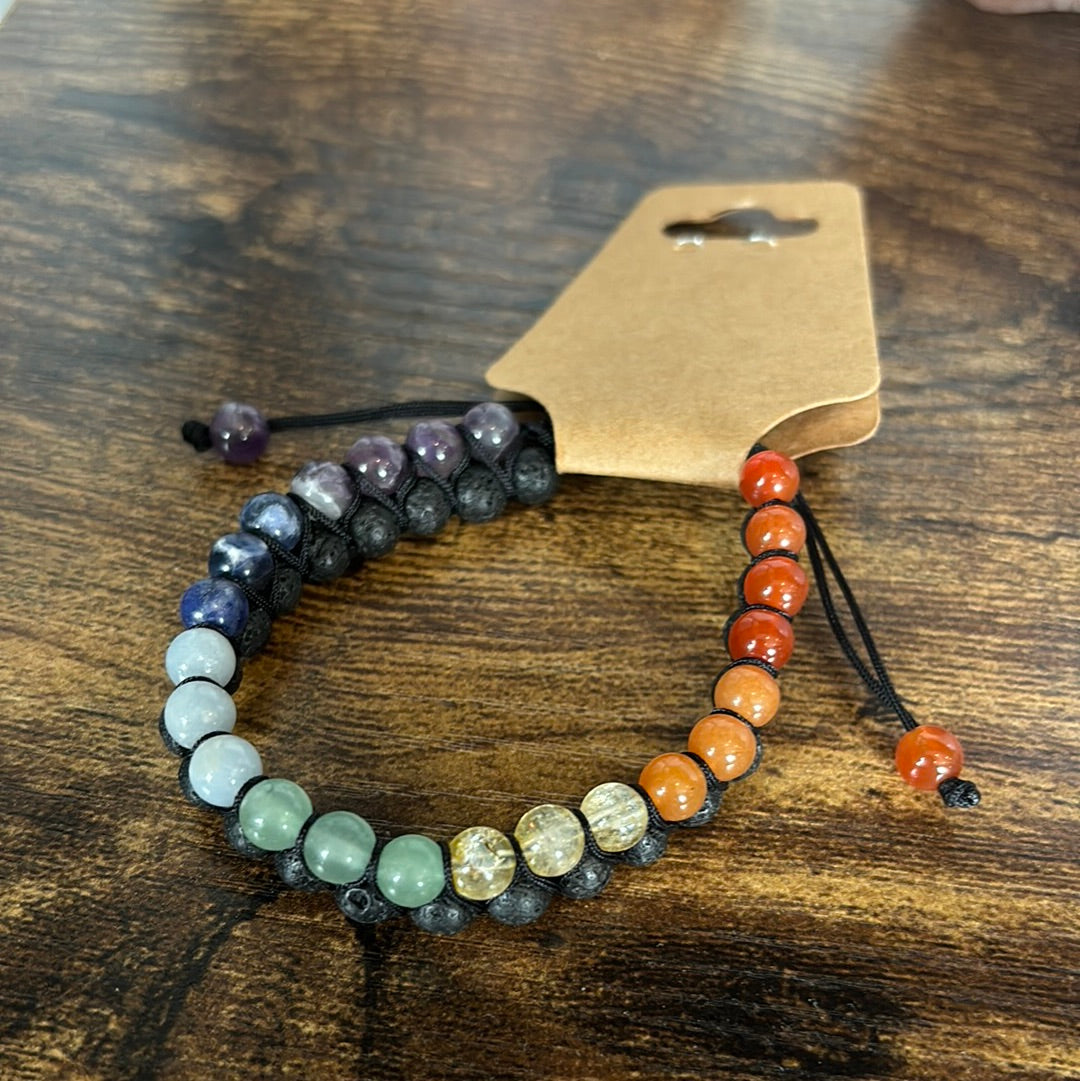 7 Chakra w Lava Adjustable Bracelet
