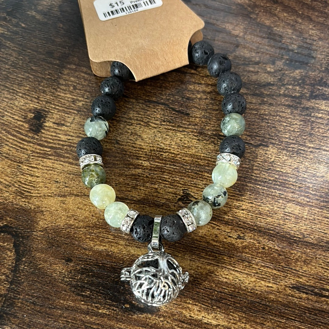 Lava w Prehnite Tree of Life Charm Bracelet