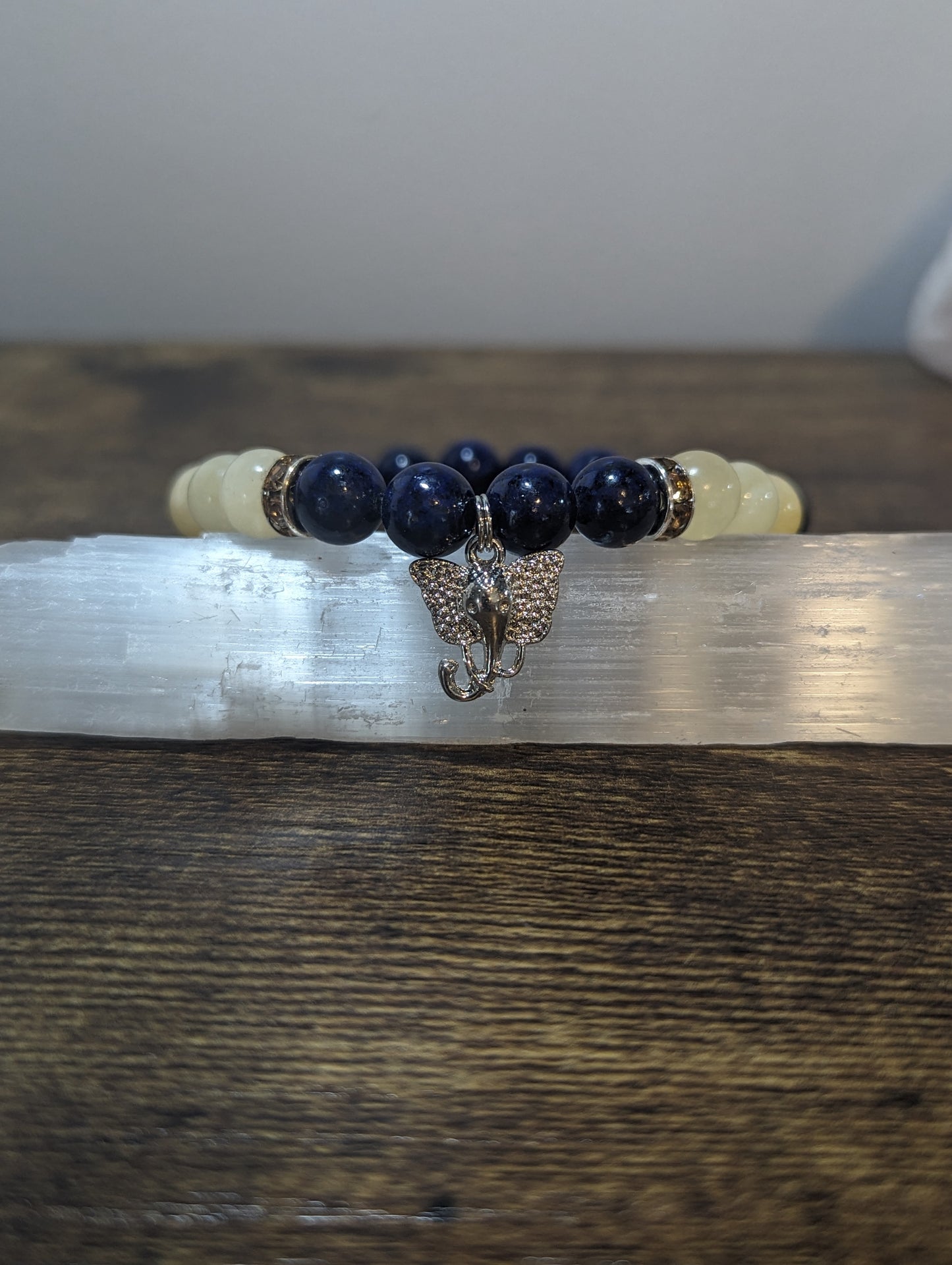 Lapis Lazuli and Honey Jade - Ganesha Charm Bracelet