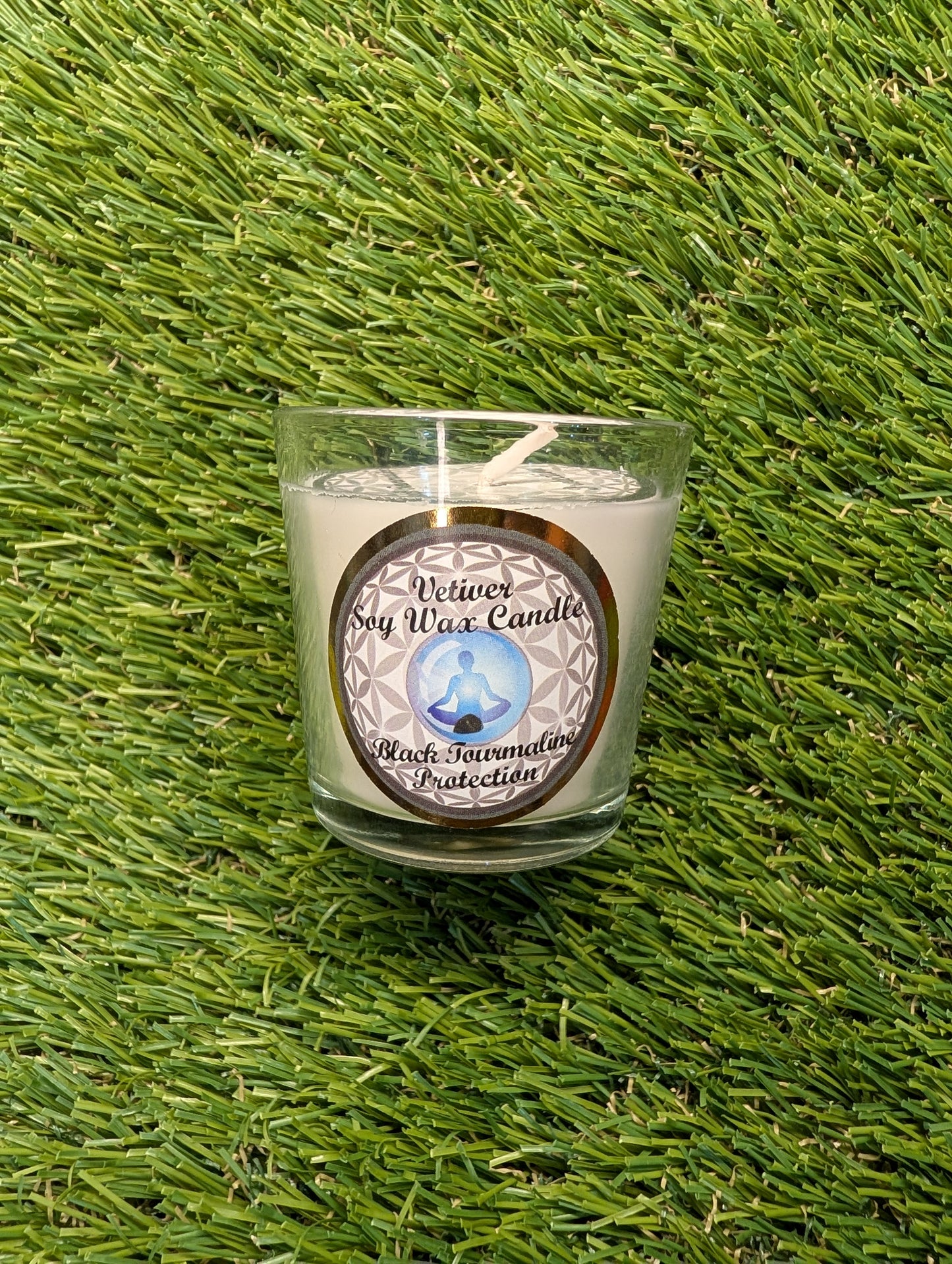 Soy Wax Candle- Vetiver - Black Tourmaline - Protection