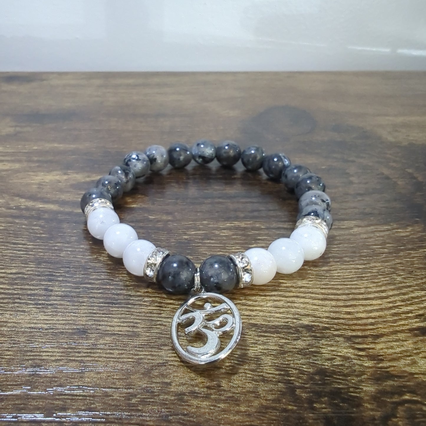 Labradorite and Rainbow Moonstone with Om Charm Bracelet