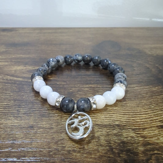 Labradorite and Rainbow Moonstone with Om Charm Bracelet