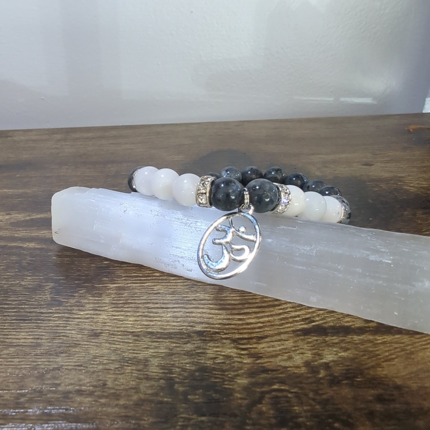 Labradorite and Rainbow Moonstone with Om Charm Bracelet