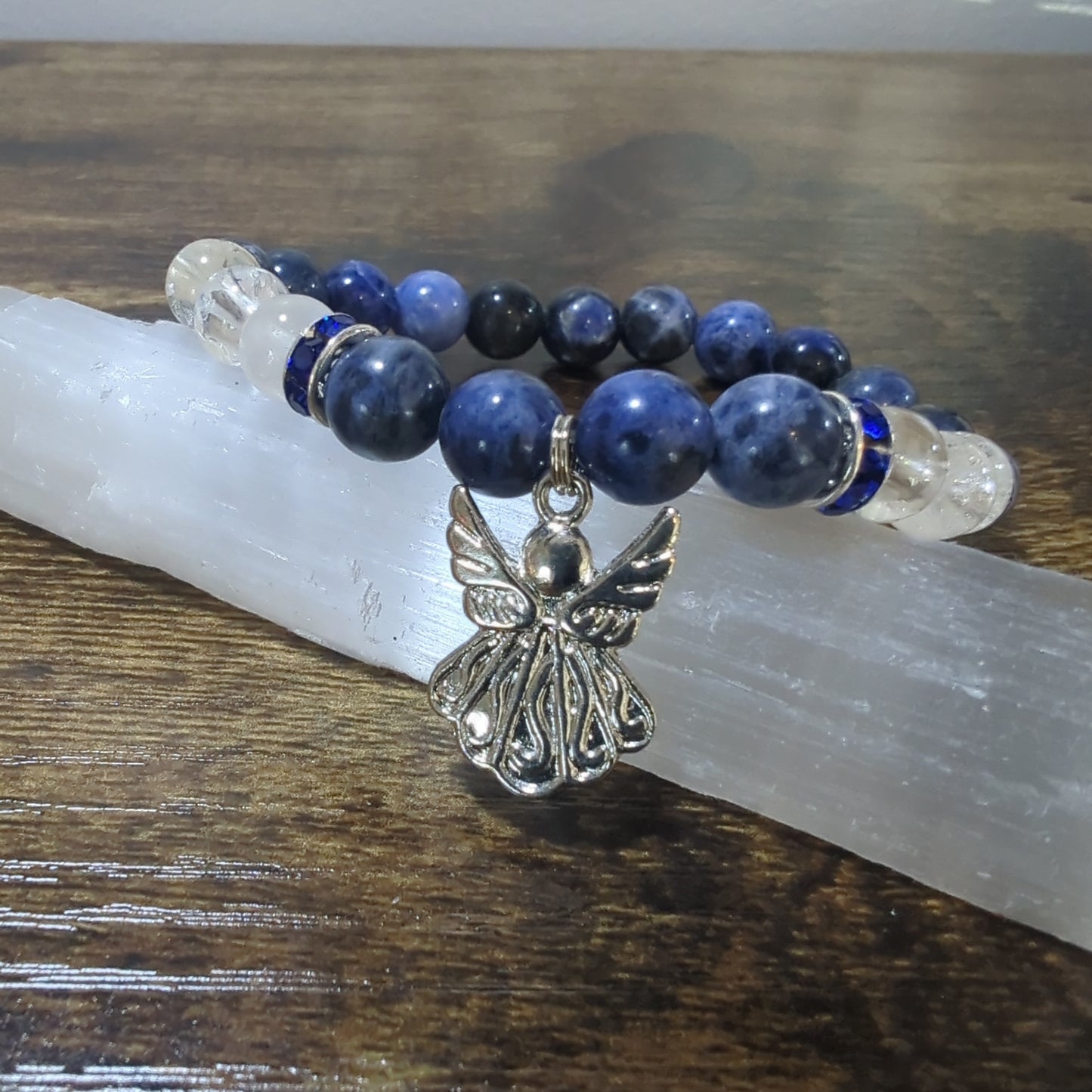Sodalite w/Clear Qrtz Angel Charm Bracelet