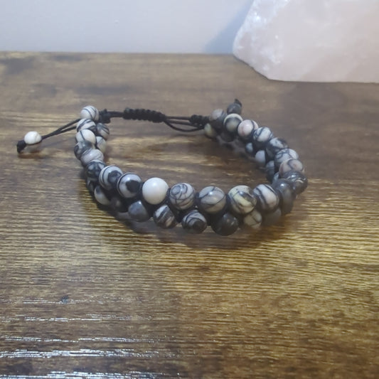 Black Silk Stone Double Row Adjustable Bracelet