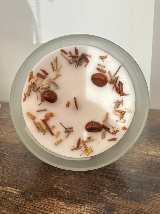Candles- Herb&Gems /Red Jasper, Grounding Sandalwood