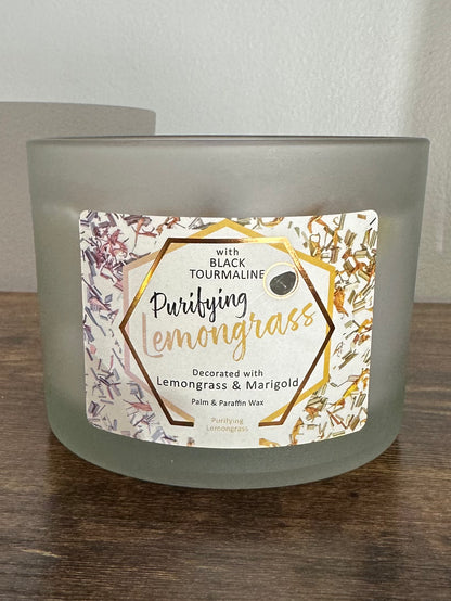 Candles- Herb-Gems /Blk Tourmaline/Purifying Lemongrass