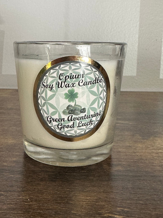 Soy Wax Candle-Opium - Green Aventurine-Good Luck