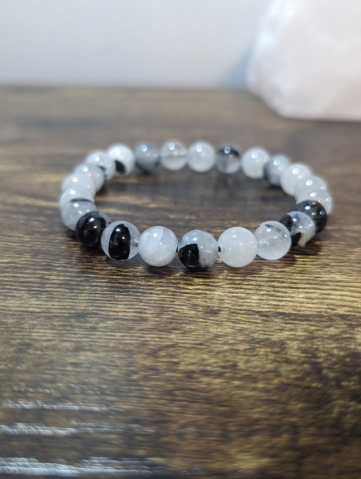Qtz with Tourmaline 8mm Bracelet