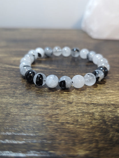 Qtz with Tourmaline 8mm Bracelet