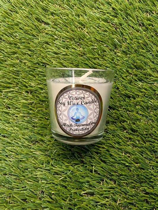 Soy Wax Candle- Vetiver - Black Tourmaline - Protection